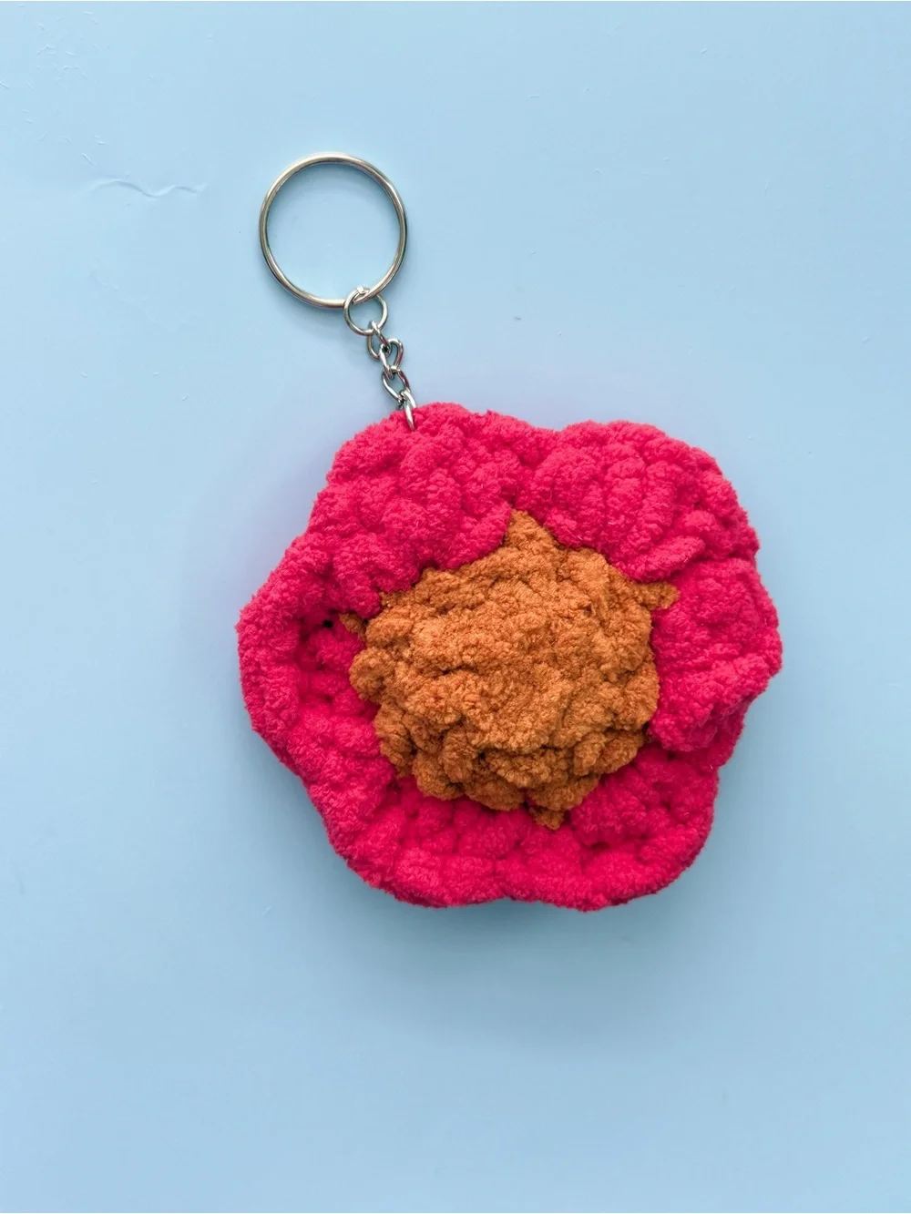 Handmade Pink & Brown Floral Keychain - Women Accessories